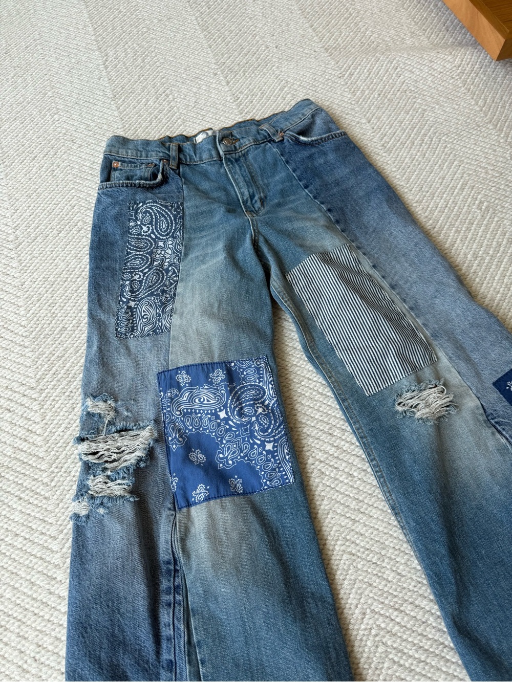 Free People Vintage The Originals Patched Cropped Bandana Denim Jeans - Picture 5 of 9